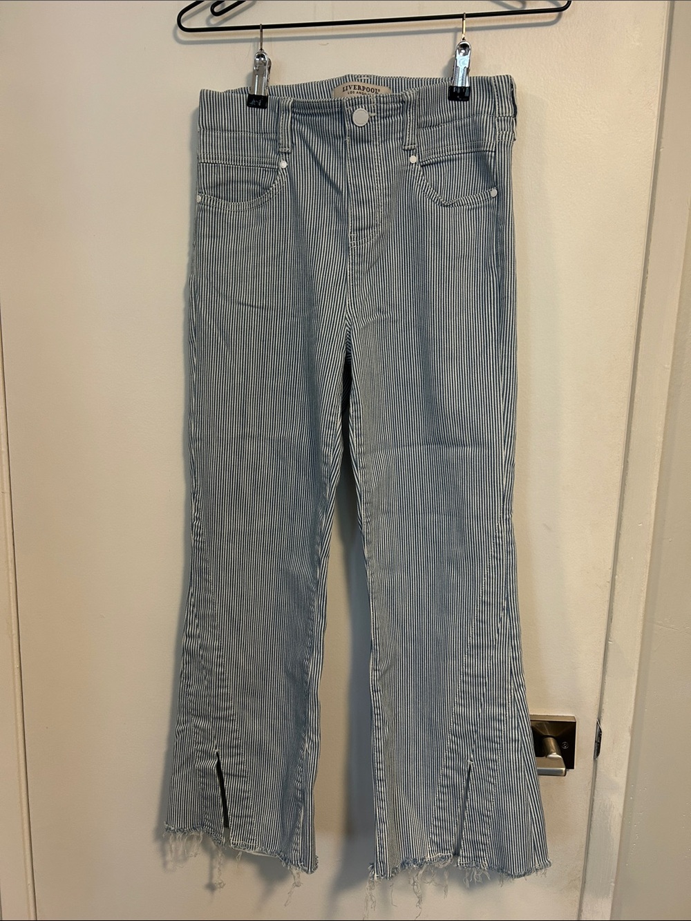 Liverpool Blue & White Pinstripe Flared Jeans
